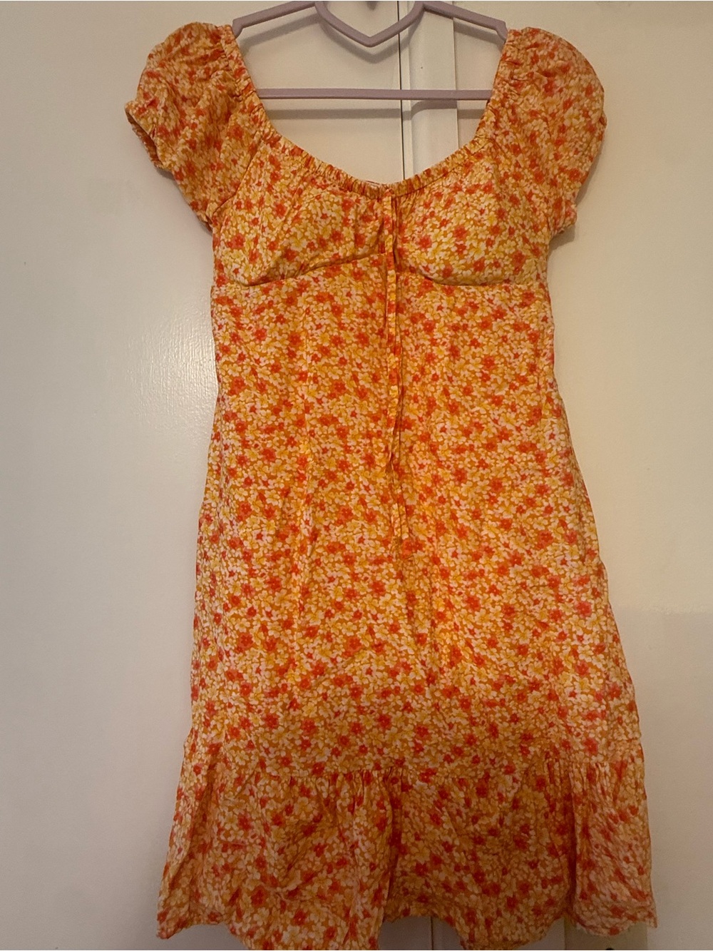 No Boundaries Yellow and Orange Floral Puff-Sleeve Mini Dress